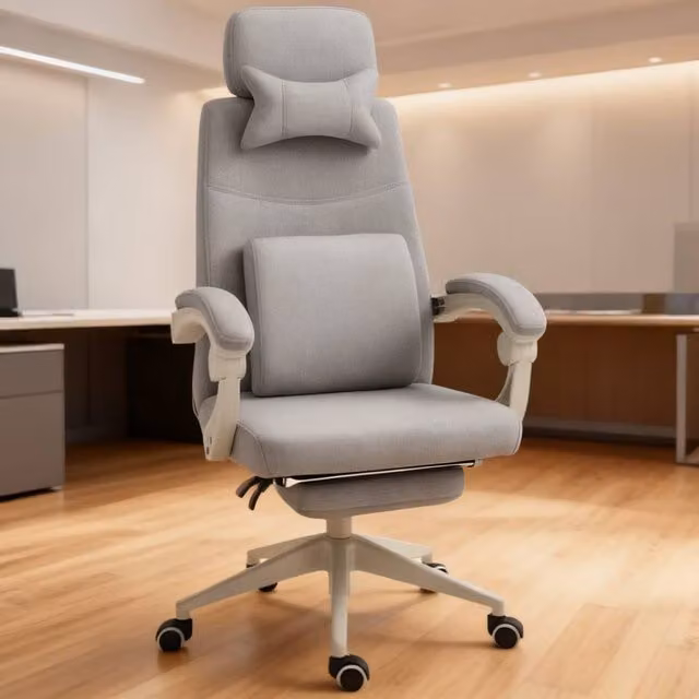 ERGOVEXA Grey Fabric Executive Office Chair with Retractable Footrest, Headrest and Height Adjustment