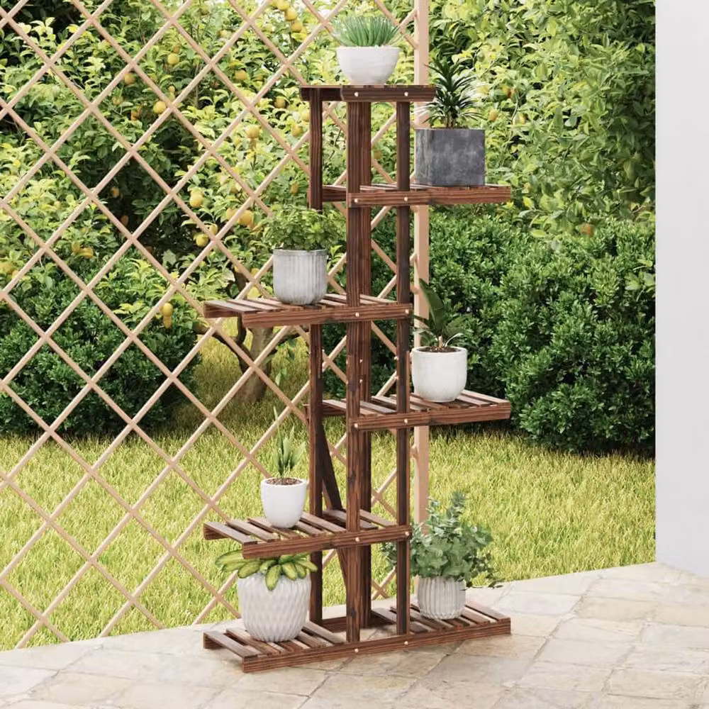 Berkfield Home Retro Wood Flower Stand in Brown, W/D/H: 75 x 25 x 140.5 cm – 2