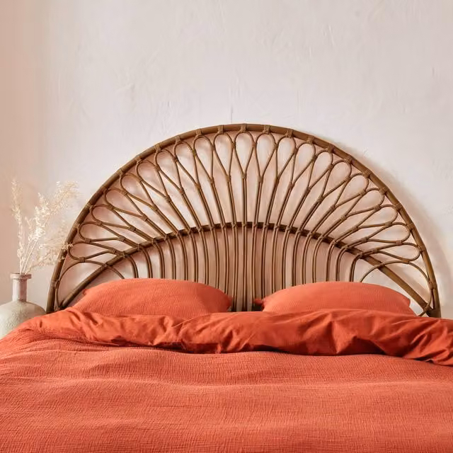 sweeek Vintage Dark Rattan Headboard in Beige and Brown