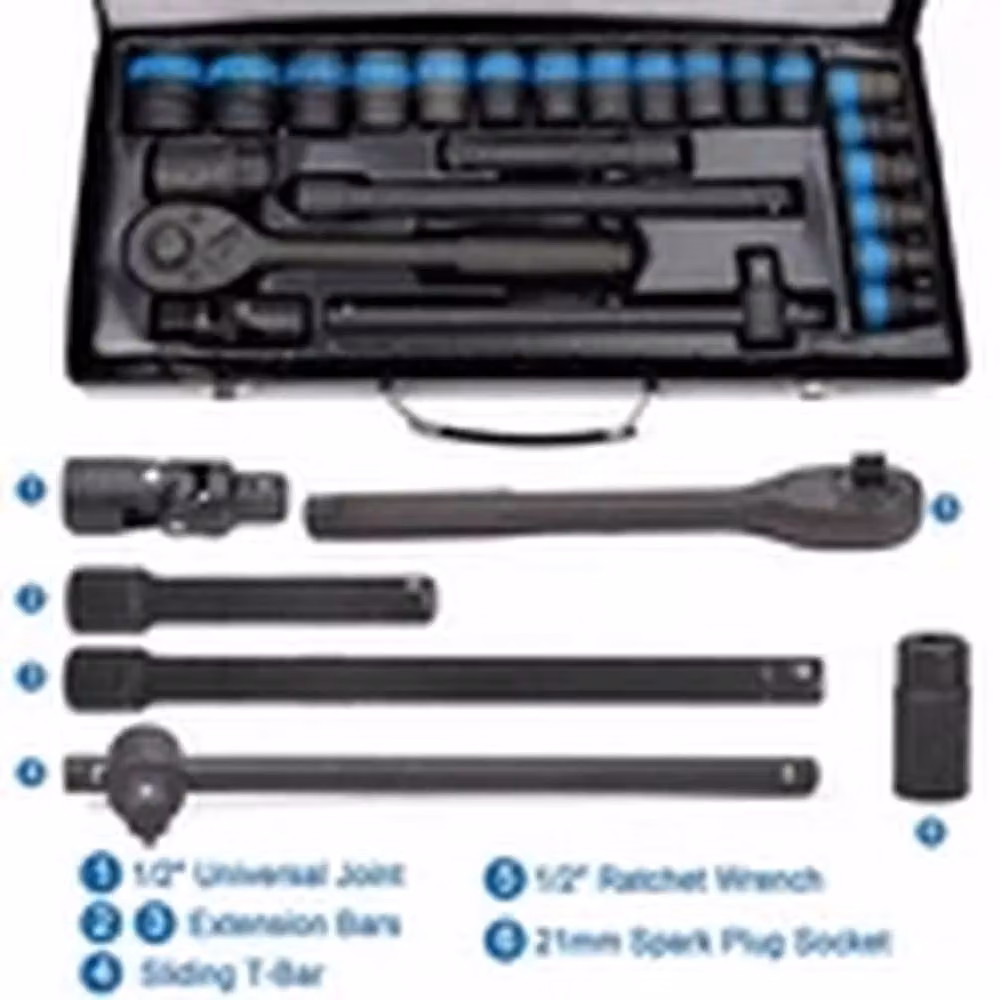 EONLION Heavy Duty 1/2 inch Chrome Vanadium Ratchet Socket Set with Extension Bar, Black – 3