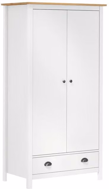 Berkfield Home Hill 2-Door Wardrobe in White Solid Pine Wood, W/D/H: 89 x 50 x 170 cm
