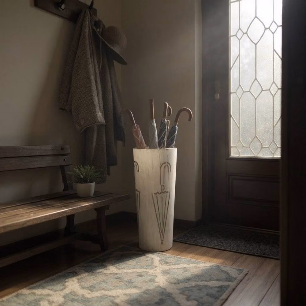 Minster Metal Umbrella Stand in Beige or White, W/D/H: 19 x 19 x 49 cm – 4