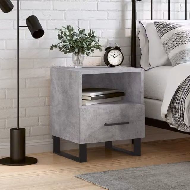 Berkfield Home Bedside Cabinet in Concrete Grey, W: 40 cm, D: 35 cm, H: 47.5 cm – 1