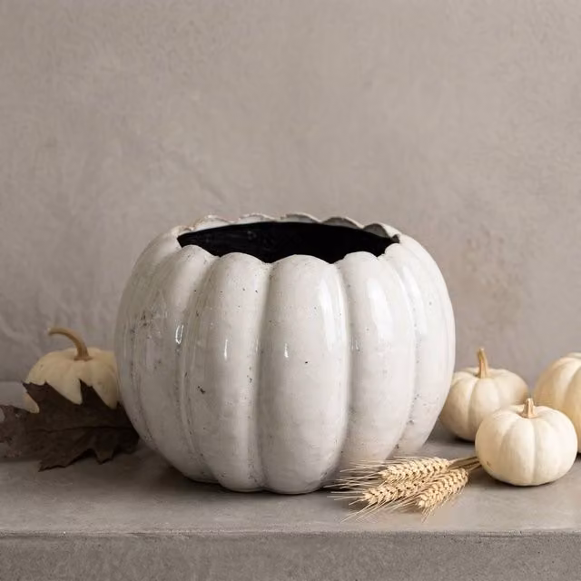 Garden Greatness Decorative Ceramic Pumpkin Planter in Multicolour and White