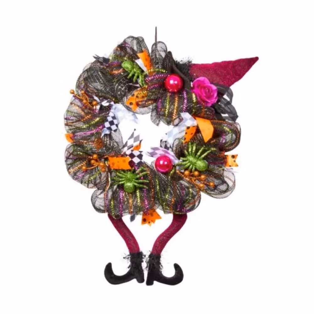 Garden Greatness Multicolour Light-Up Hanging Halloween Witch Wreath