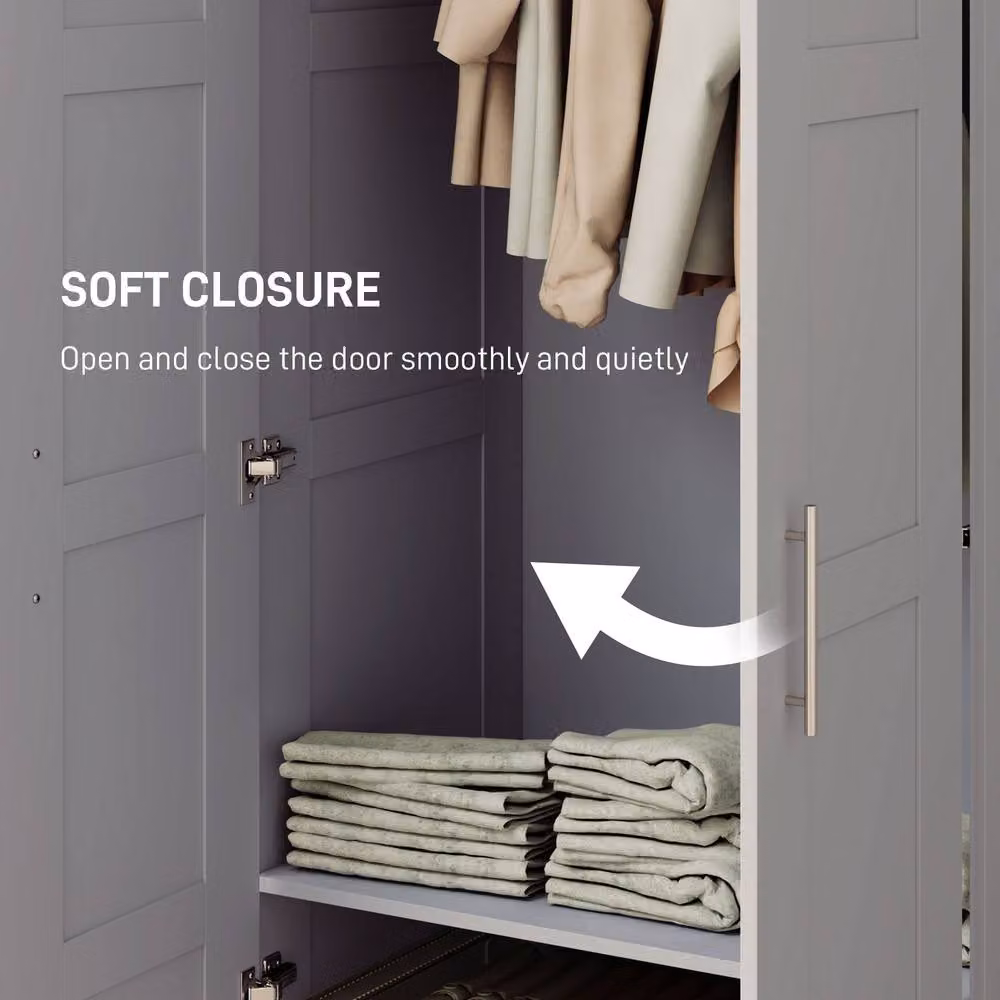 HOMCOM Modern Double Wardrobe in Grey with Hanging Rail and Soft-Close Hinged Doors, H: 180 cm, W: 80 cm – 4