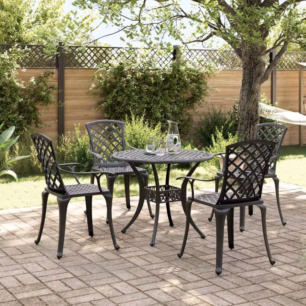 Berkfield Home 5 Piece Modern Garden Dining Set in Matt Black Cast Aluminium – 2