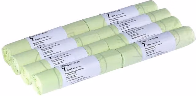 Caddy Company Compostable Food Waste Bin Bags with Tie Handle, Green, 7 Litre