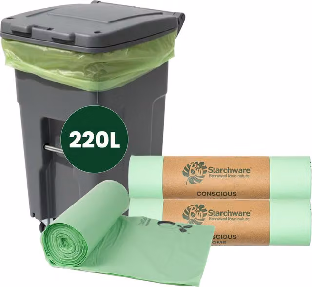 ECONX Green Biodegradable and Compostable Bin Liners, 220 Litre