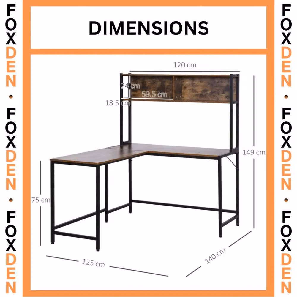 Hinsinc L Shaped Industrial Corner Desk with Storage Shelf in Brown and Black – 2