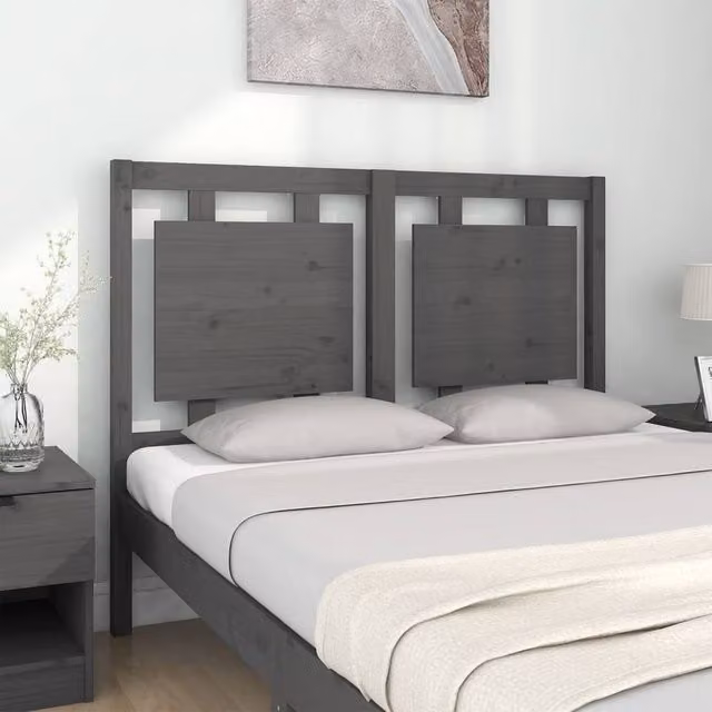 Berkfield Home Beautiful Modern Grey Solid Pine Wood Bed Headboard W: 125.5 cm, D: 4 cm, H: 100 cm