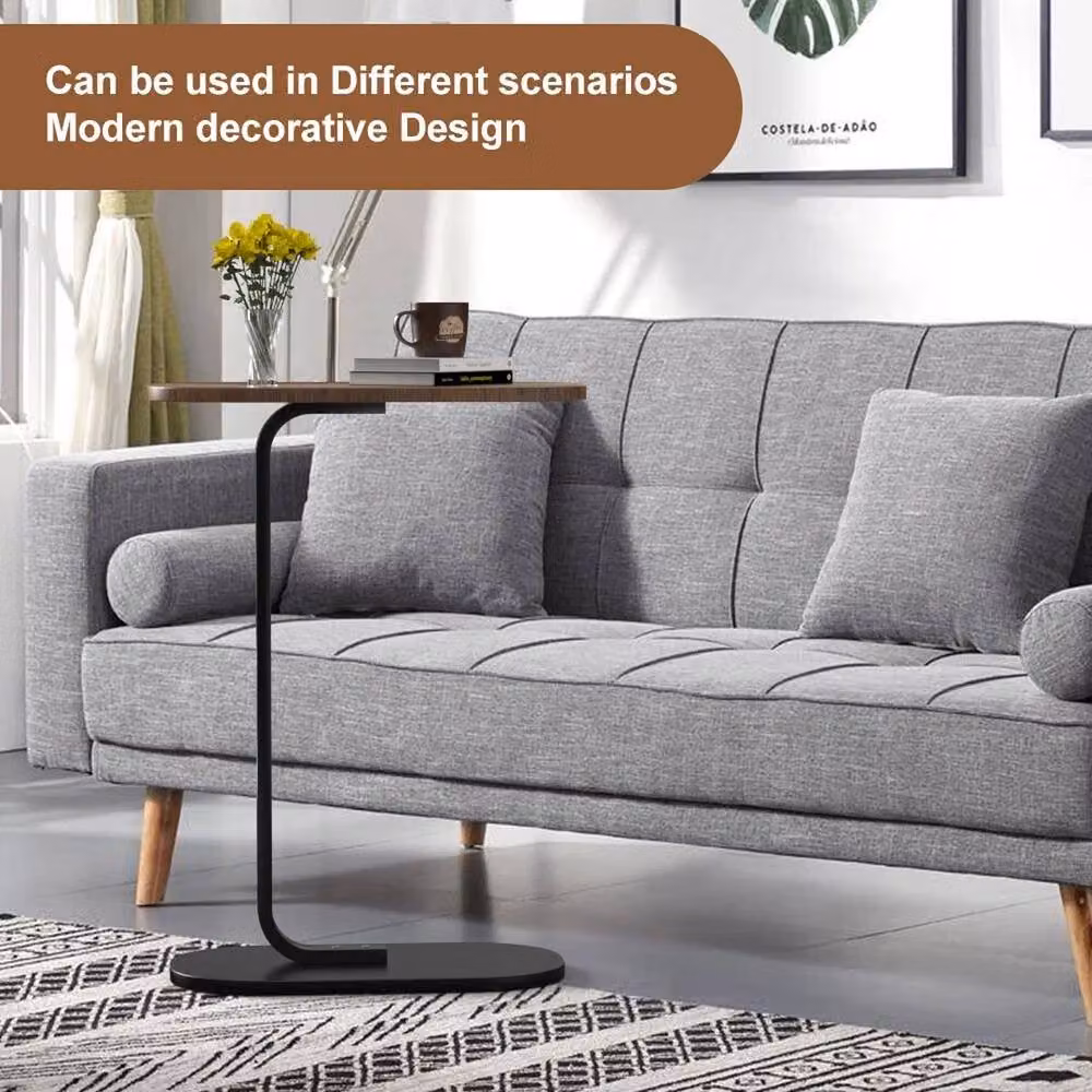 KORVIXA C-Shaped Compact Sofa Side End Table in Brown – 4