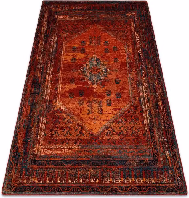 RugsX Wool Omega Vintage Rug in Red, W: 135 cm, L: 200 cm