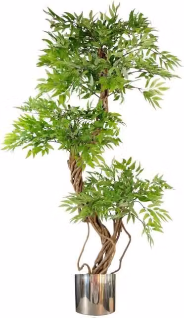 Leaf Design UK 140cm Artificial Green Tree with Premium Metal Planter Bundle