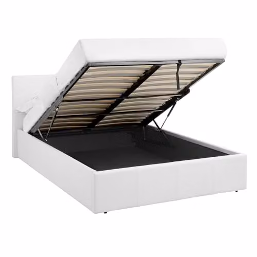 Direct Furniture Suppliers Luna 4ft6 Double Ottoman Storage Bed in White Faux Leather with 25cm Memory Foam Mattress, H: 88.5cm x W: 153cm x L: 203cm – 3