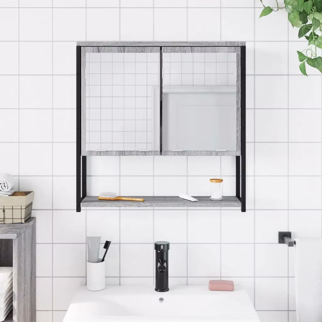 Berkfield Home Grey Sonoma Bathroom Mirror Cabinet, W: 60 cm, D: 16 cm, H: 60 cm – 2