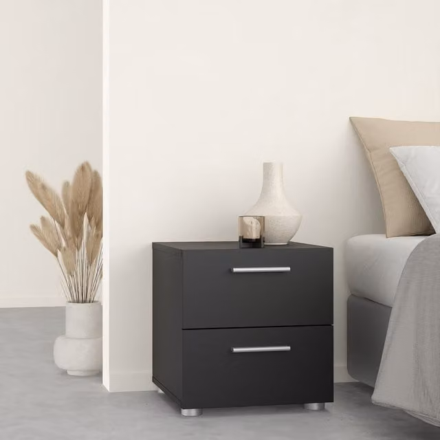 Furniture To Go Pepe 2-Drawer Bedside Table in Black Glossy MDF