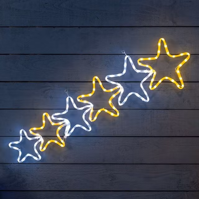 Christow Star Rope Light Outdoor Christmas Decoration LED Wall Silhouette, Cream, Height: 106 cm – 1