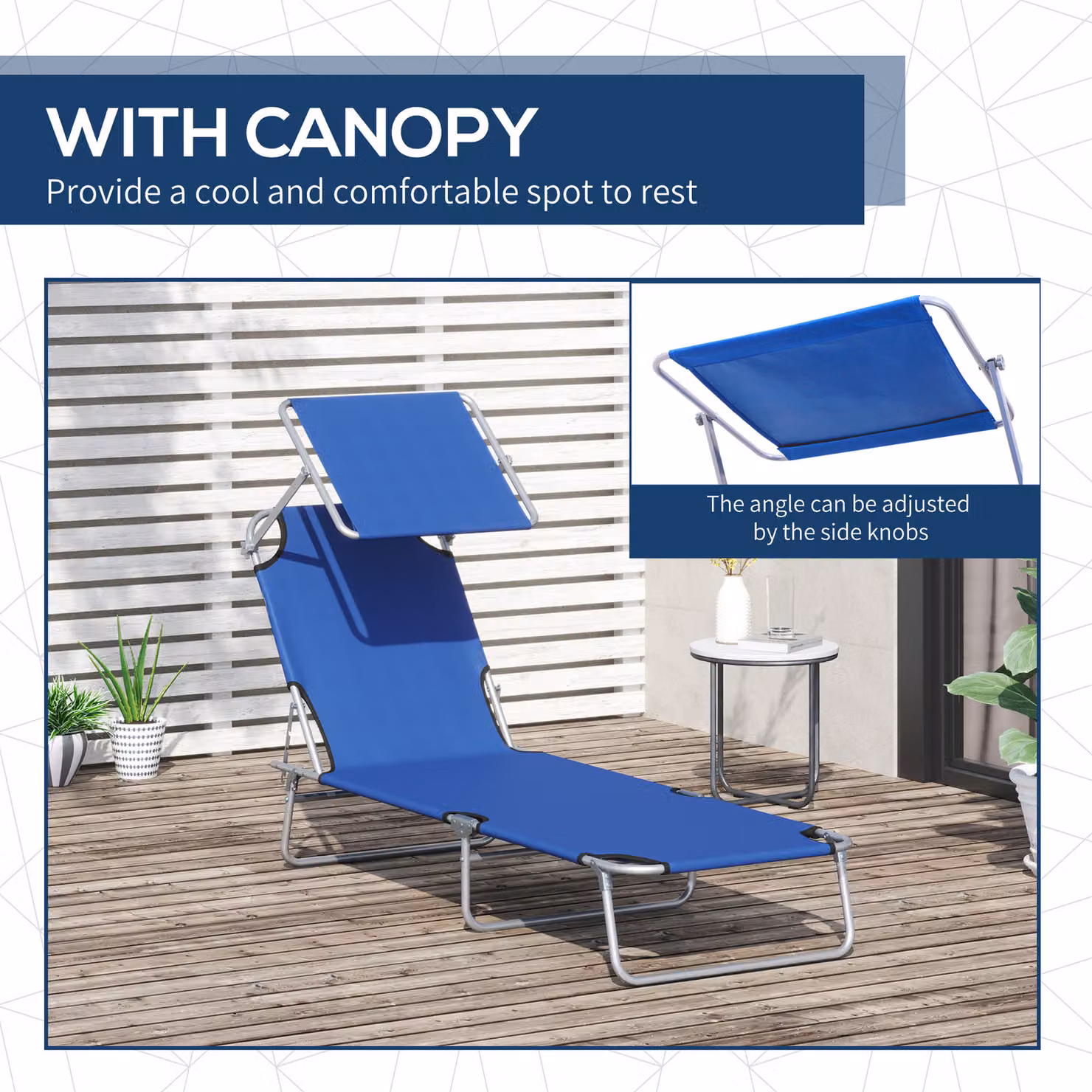 Outsunny Folding Recliner Sun Lounger with Sunshade in Azure Blue – 6