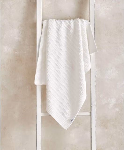 Mamas & Papas White Striped Chenille Woven Baby Blanket