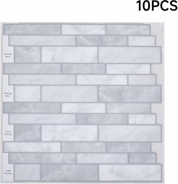 Livingandhome 10-Piece Grey 3D Brick-Effect Self-Adhesive Wall Tile Stickers