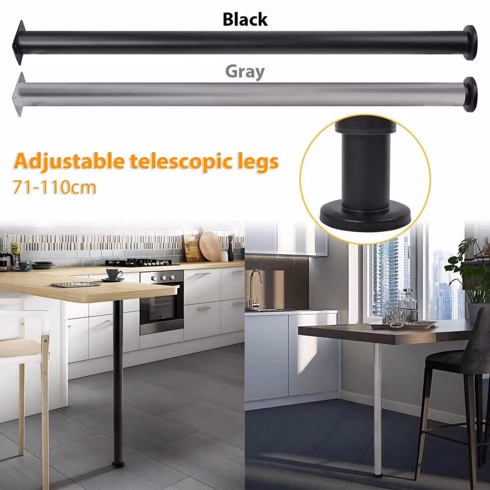 NESTLUNE 4-Piece Adjustable Grey Metal Kitchen Worktop Desk and Breakfast Bar Table Legs, W: 1000 cm, D: 52 cm – 2