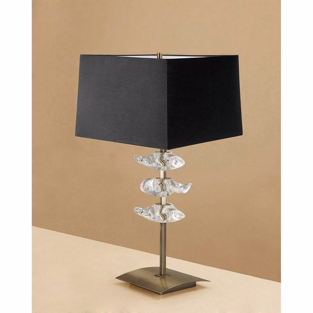 Netlighting Akira Table Lamp with 2 E27 Lights, Antique Brass and Black Fabric Shade in Bronze – 2