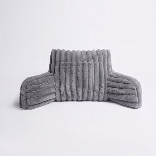 OHS Grey Faux Fur Ribbed Reading Pillow with Heatable Pocket and Back Support, W/D/H: 65 x 40 x 40 cm – 5
