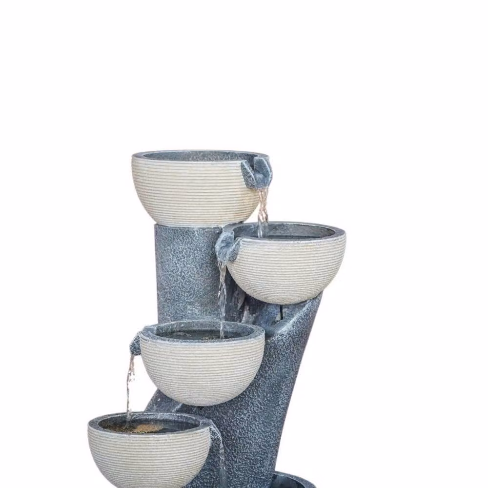 Ivyline Outdoor Cascading Bowl Water Feature in Beige, W: 47 cm, D: 37 cm, H: 84 cm – 2