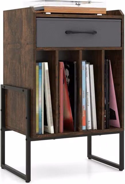Gymax Industrial Metal Turntable Stand and Vinyl Record Holder Shelf in Brown – 1