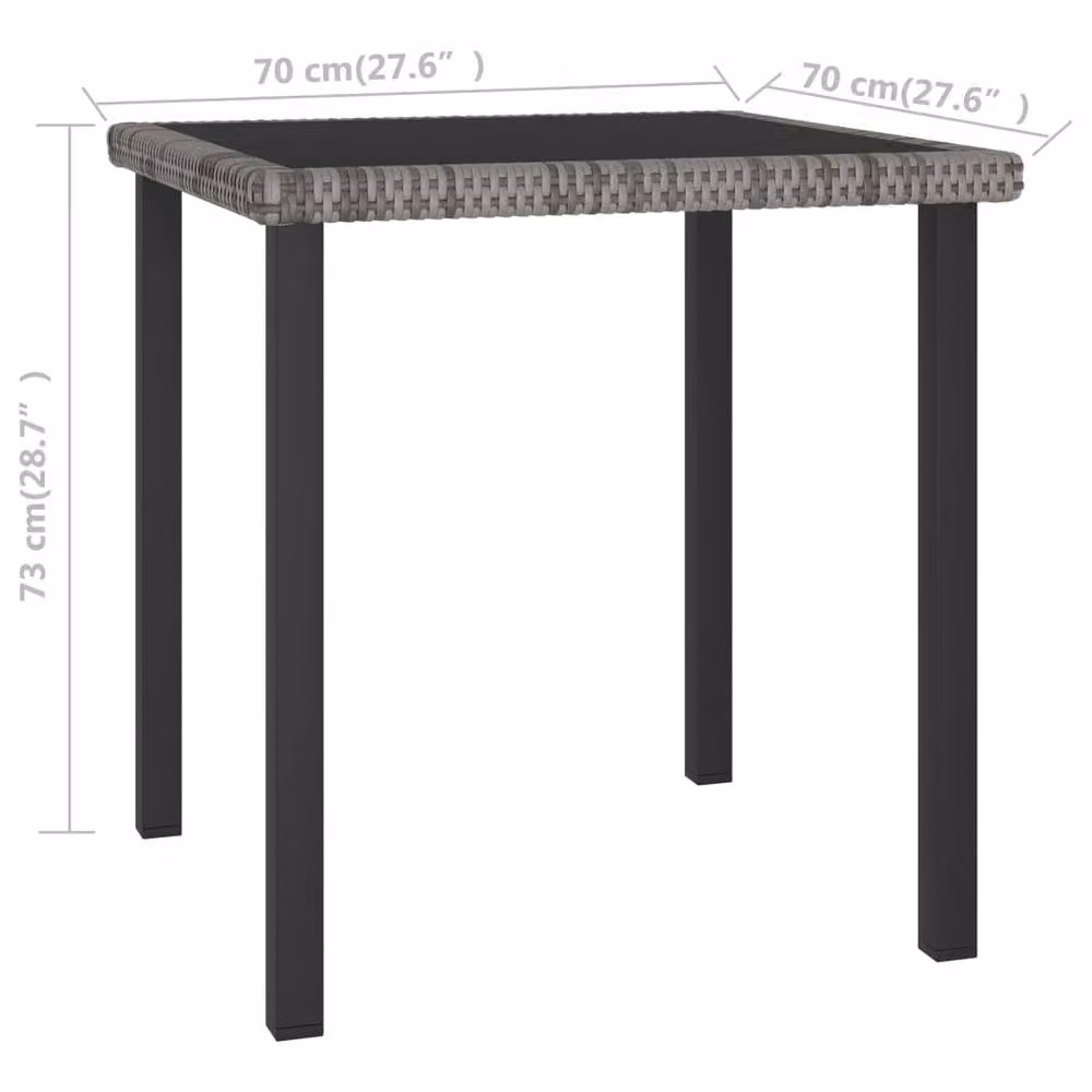 Berkfield Home Garden Grey Poly Rattan Dining Table W/D/H: 70 x 70 x 73 cm – 3