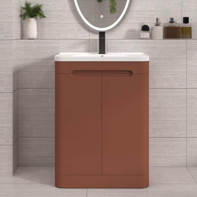 Royal Bathrooms Venice 600mm Terracotta Clay Floor Standing 2 Door Vanity Unit with Ceramic Basin