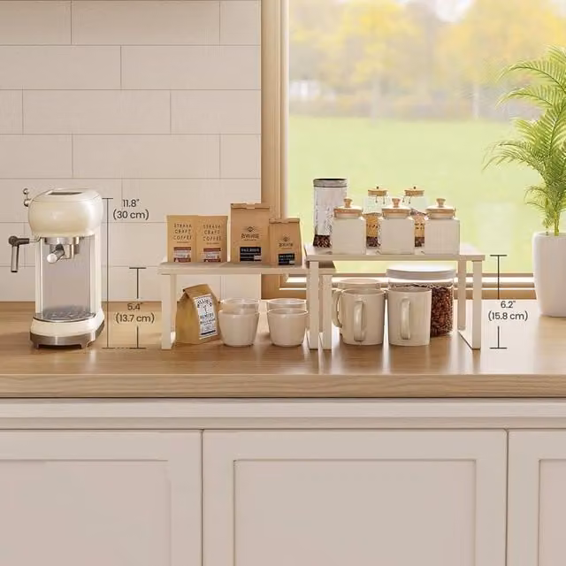 SONGMICS Expandable Cupboard Spice Rack Set of 2 Kitchen Organisers in Beige