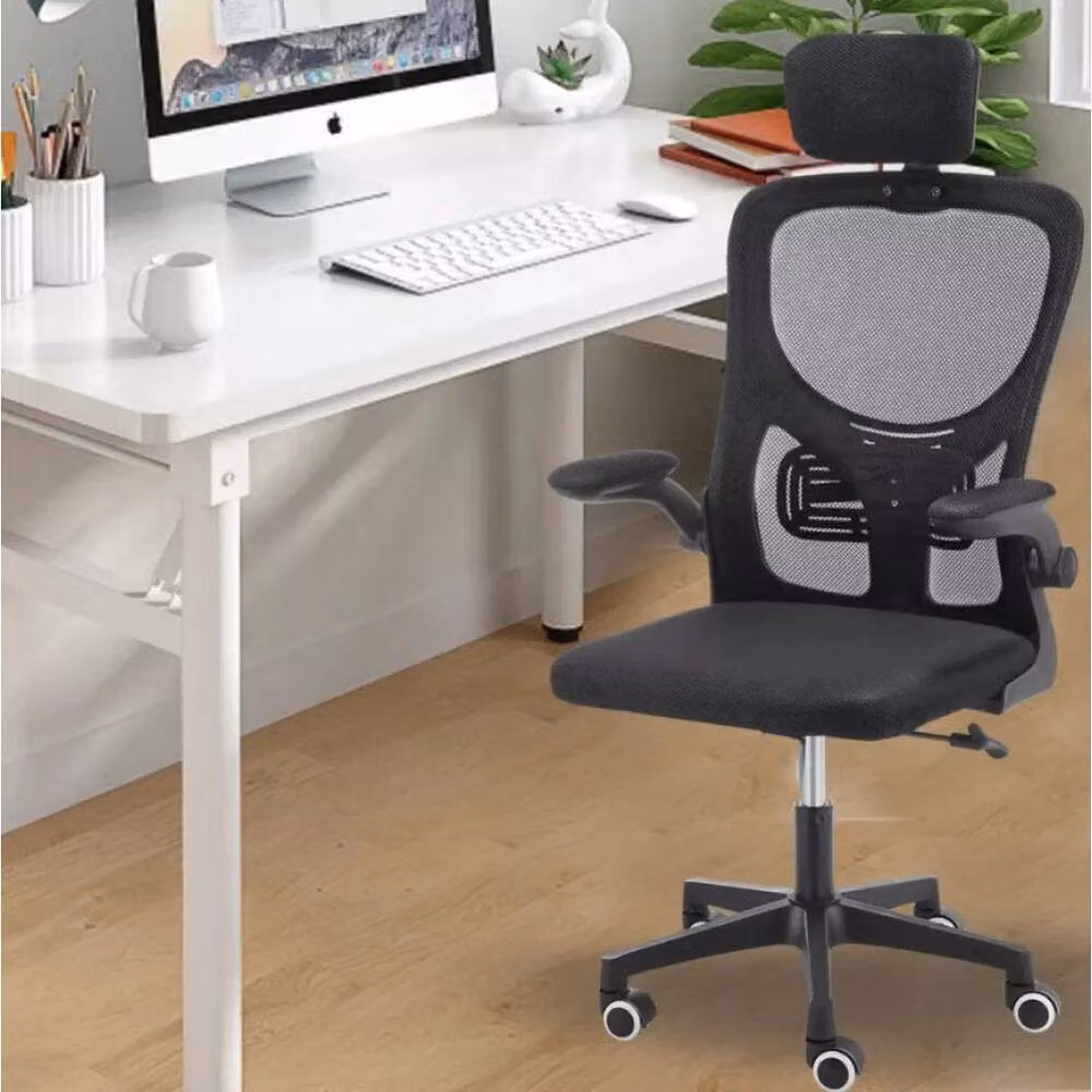 EONLION Ergonomic Black Fabric Home Office Chair with Headrest and Armrests – 4