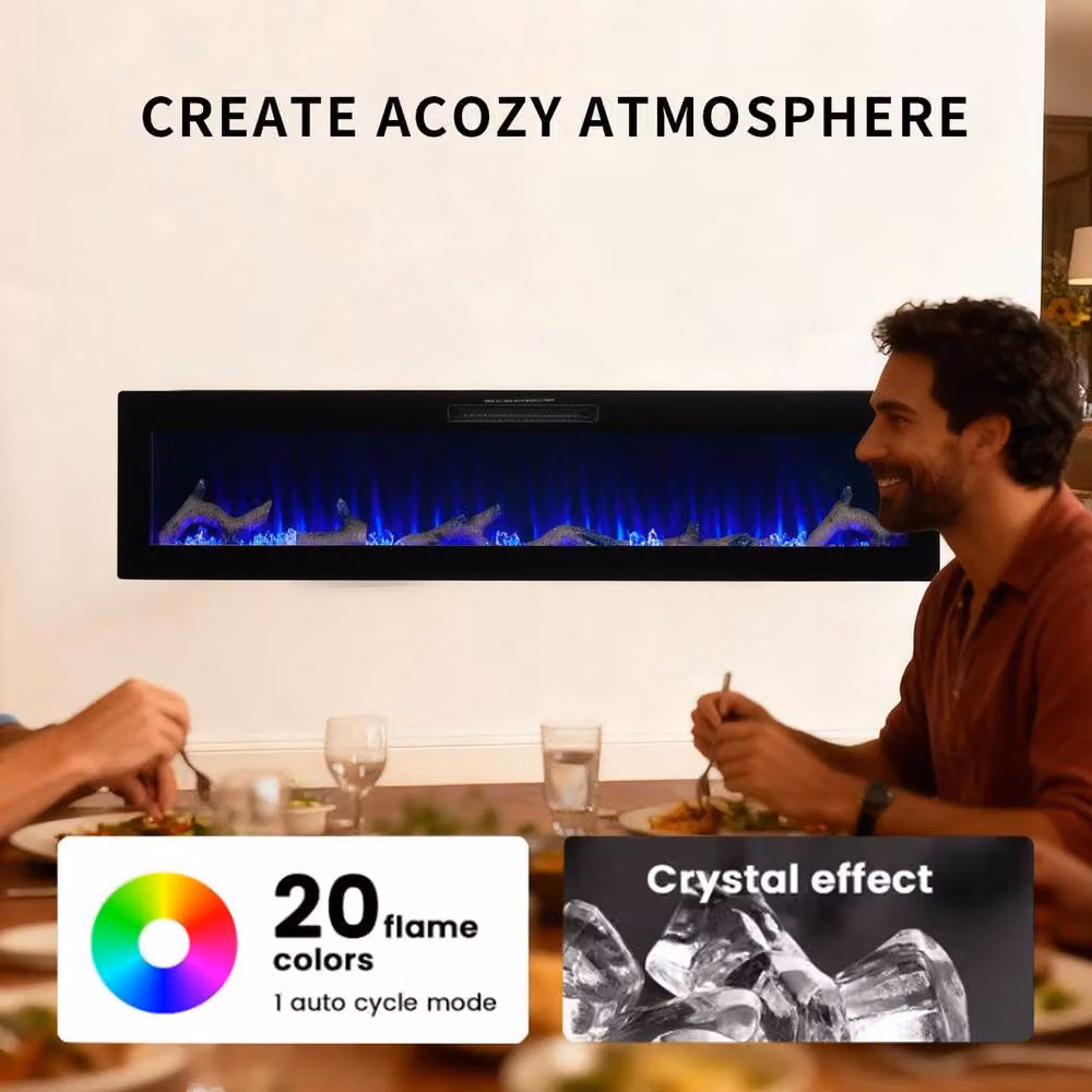 FLAVORA 50 inch Black LED Media Electric Fireplace Wall Heater – 4