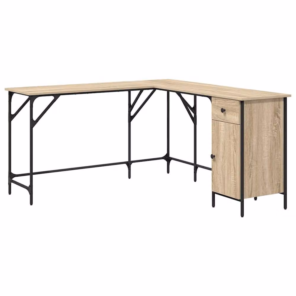 Berkfield Home Decorative Desk in Sonoma Oak, Brown Engineered Wood, W/D/H: 141 x 141 x 75 cm – 3