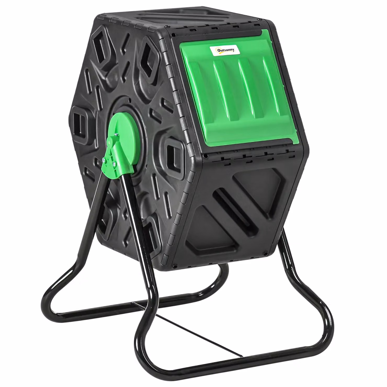OUTSUNNY 65L Rotating Garden Compost Bin with Steel Legs in Green and Black – 2