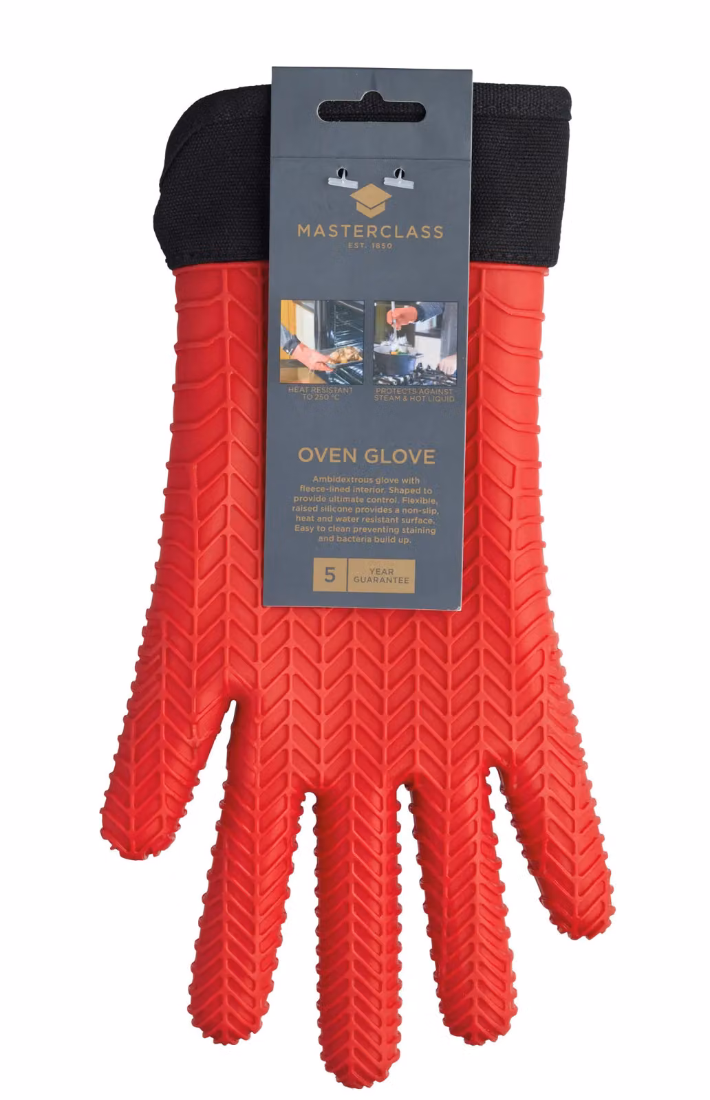 MasterClass Red Non-Slip Silicone Oven Glove with Fleece Lining – 8