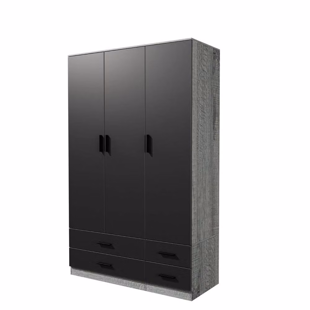 FORGEVIO Modern 3 Door 4 Drawer Wardrobe in Ash Grey and Black – 2