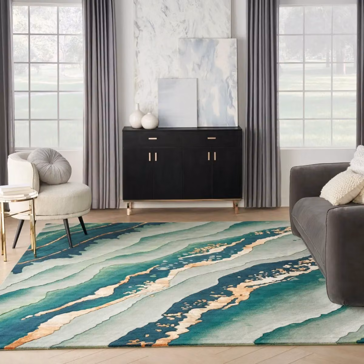 The Rug Shop UK Green Abstract Handmade Area Rug, W: 114 cm, L: 170 cm – 3
