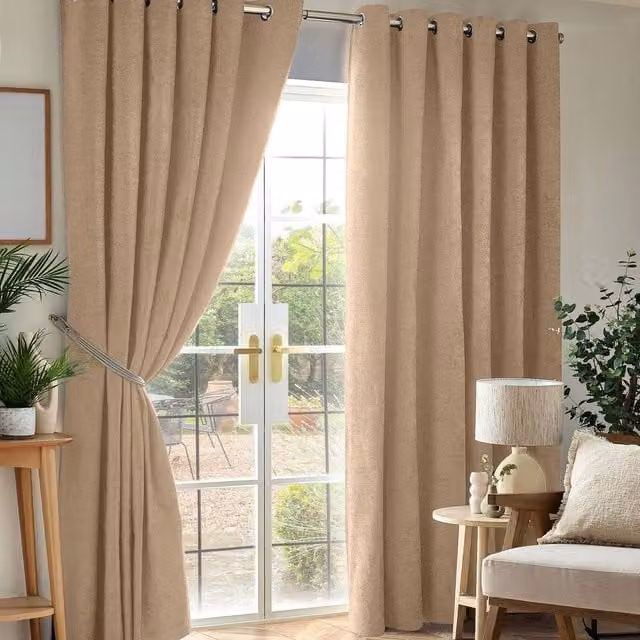 Luxor Living Beige Chenille Blackout Eyelet Curtains, Thermal Insulating Pair, Width: 168 cm, Drop: 229 cm