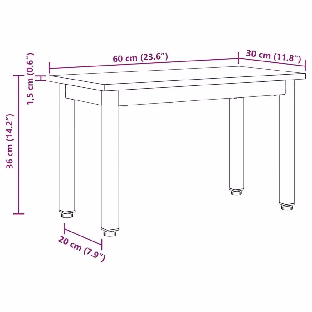 FORGEVIO Modern Rectangular Coffee Table in Black Oak, W: 60 cm, D: 30 cm, H: 36 cm – 2