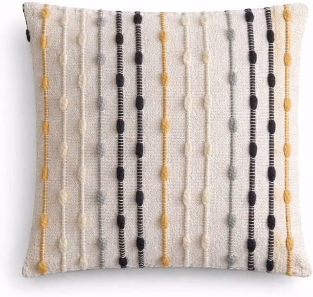 KDMD Classic Hippie Knot Boho Striped Cushion Cover, W/D/H: 45 x 45 x 45 cm, Cream, Mustard, Grey and Black