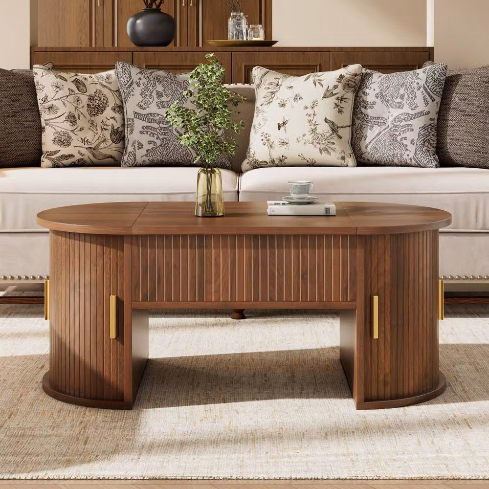 Matteo Walnut Height-Adjustable Oval Coffee Table in Brown – 5