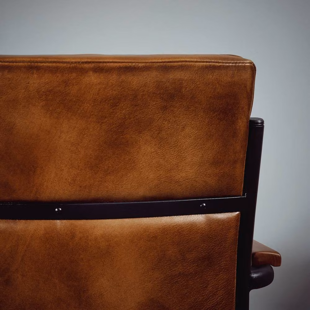 Elm Home And Garden Genuine Leather Dining Kitchen Chair with Metal Frame in Tan Brown – 4