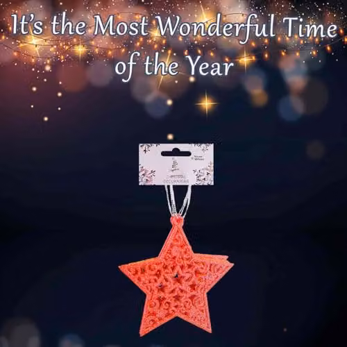 VFM e-Store Red Hanging Glitter Star Christmas Tree Ornaments, Pack of 6, H x W x D: 18.5 x 9.5 x 1.5 cm – 3
