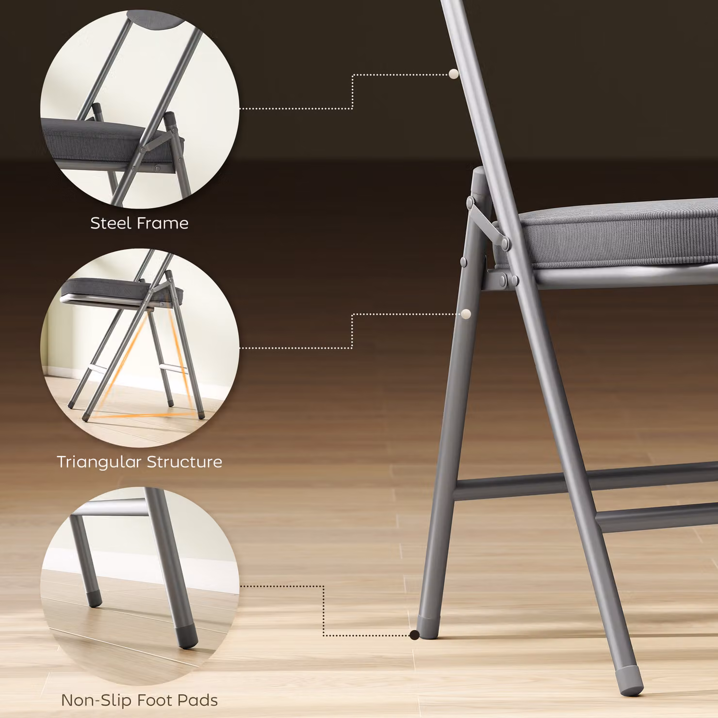 HOMCOM Set of Four Folding Corduroy Seat Chairs in Grey – 4