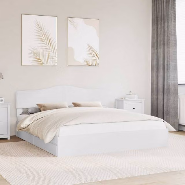 Berkfield Home Modern Storage Bed with Headboard and Drawers in White, W/D/H: 180 x 200 cm, Engineered Wood