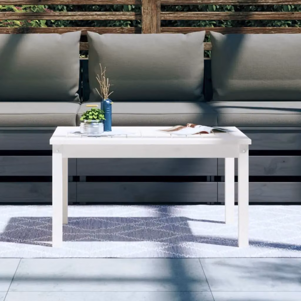 Berkfield Home Rustic White Solid Wood Pine Garden Table W: 82.5 cm, D: 50.5 cm, H: 45 cm – 2