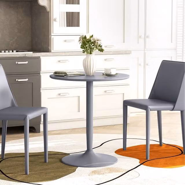 HOMCOM Modern Round Dining Table with Steel Base in Grey